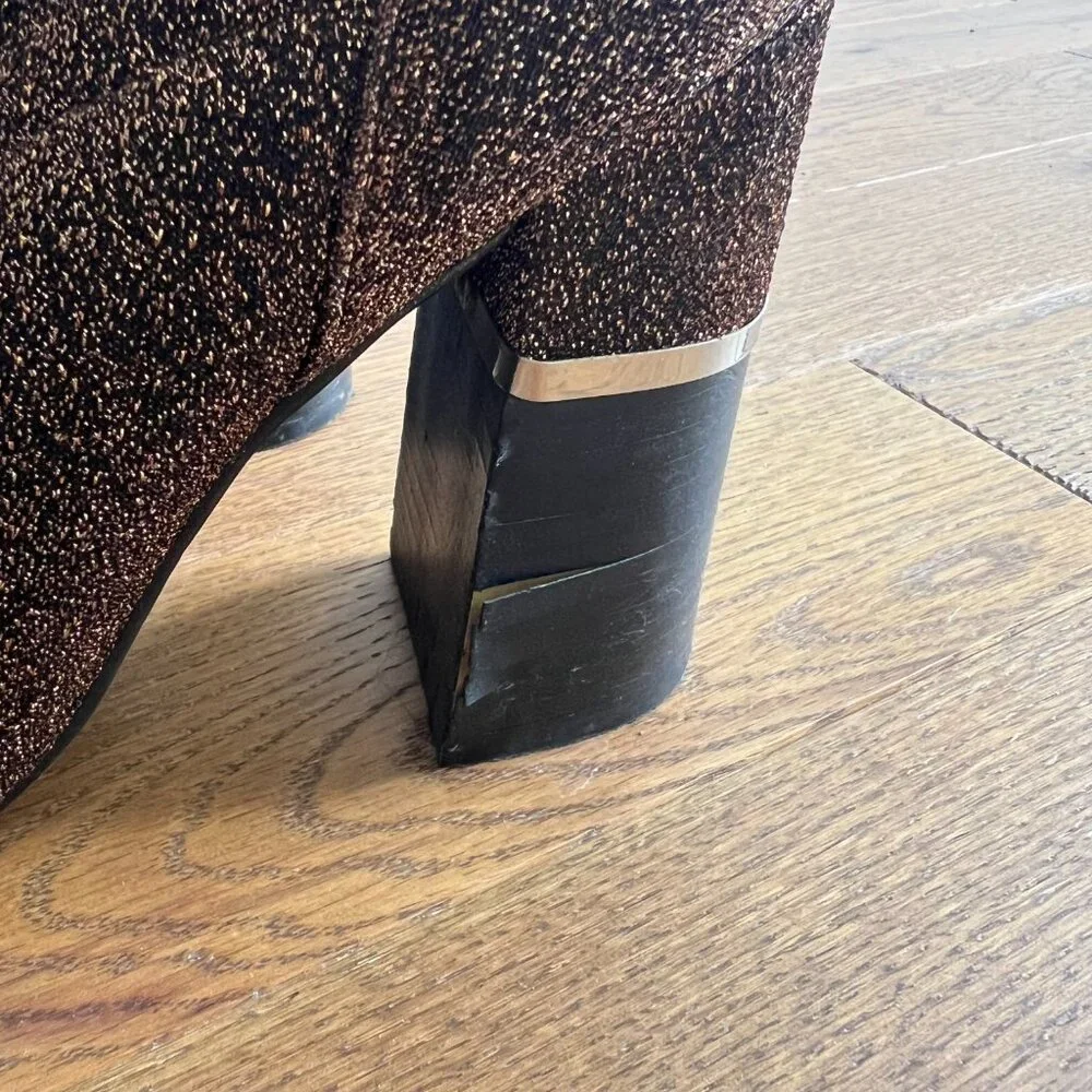 Lord & Taylor Design Lab Bronze Sparkle Booties Women’s Block Heel‎ Ankle Boots